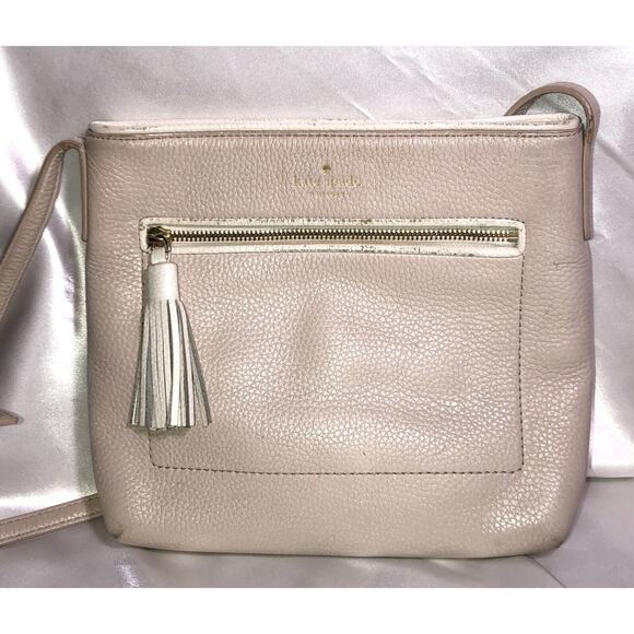 Kate Spade New York Purse Cross Body Tan Pebble Leather Tassle Front Zipper Pull - Picture 1 of 13
